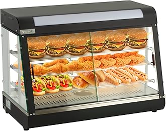 VEVOR Commercial Food Warmer Display, 3 Tiers, 1800W Pizza Warmer w/ 3D Heating 3-Color Lighting Bottom Fan, Countertop Pastry Warmer w/Temp Knob Display 0.6L Water Tray, Stainless Frame Glass Doors…