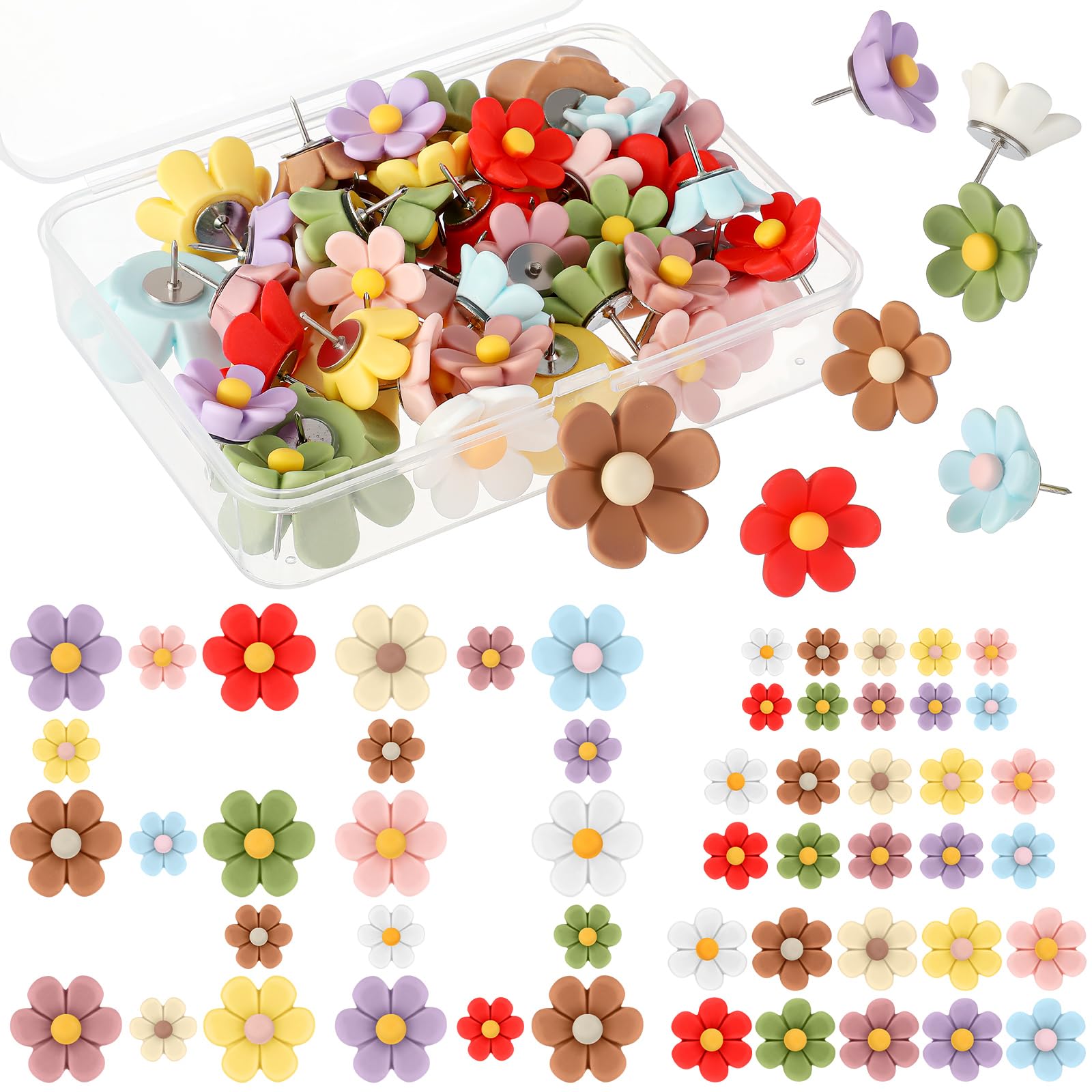 Flower Push Pins - Pink & White Floral -20 Flower Push Pins - Pink & White Floral -20
