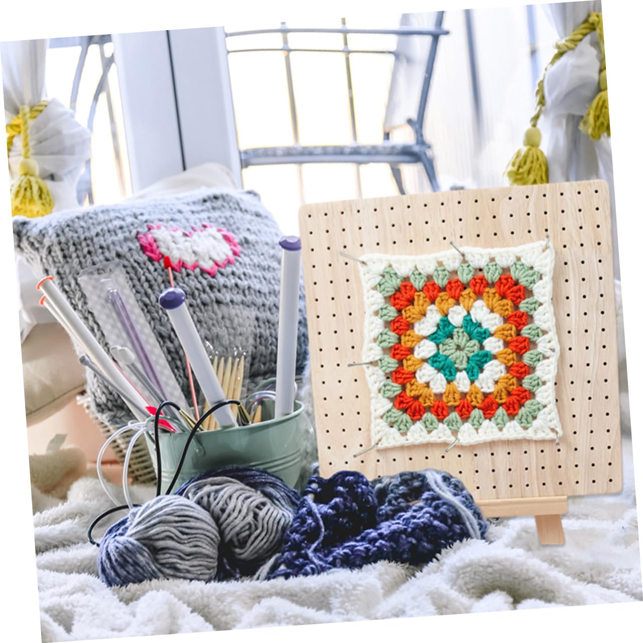Artibetter Blockierbrett zum Häkeln Holzbrett für Häkelprojekte Steckbrett mit Nadeln Handarbeitszubehör für Stricken und Häkeln Quadratisches Blockbrett aus Robustem Material