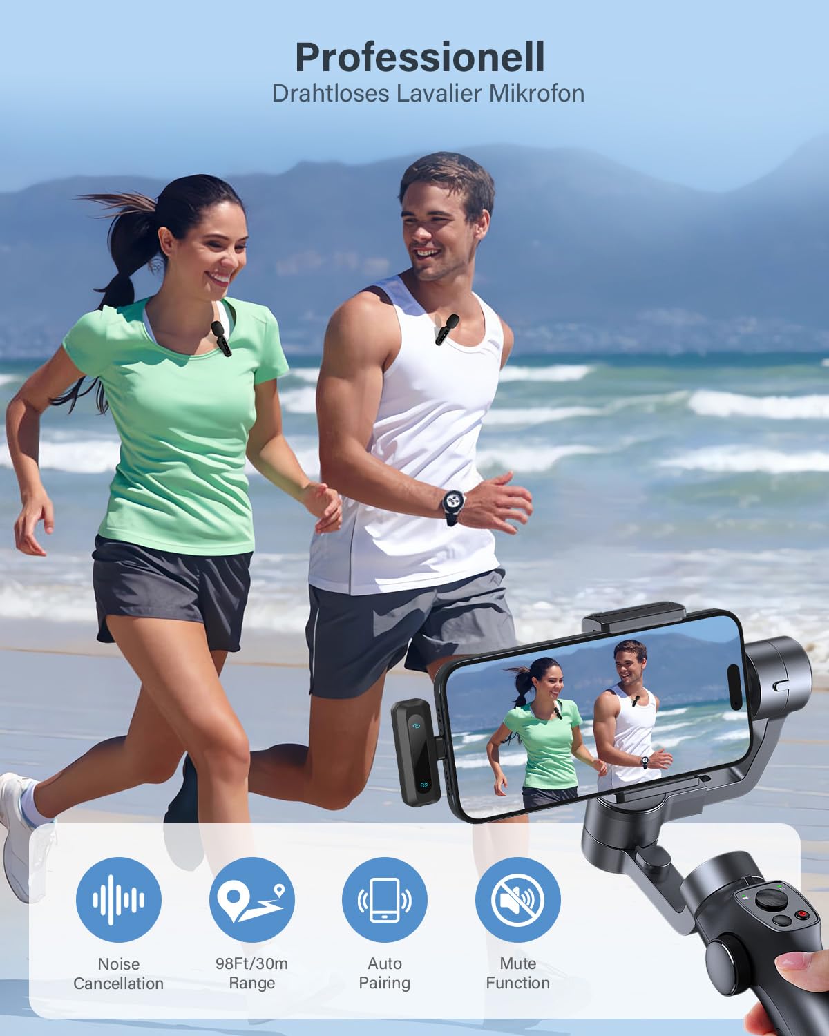 Kabelloses Lavalier-Mikrofon für iPhone, iPad, Android-Handy, 2er-Pack Mini-Mikrofon mit Rauschunterdrückung, Auto-Pairing und Stummschaltung und Reverb für Vlogging, Videoaufnahmen, TikTok, YouTube