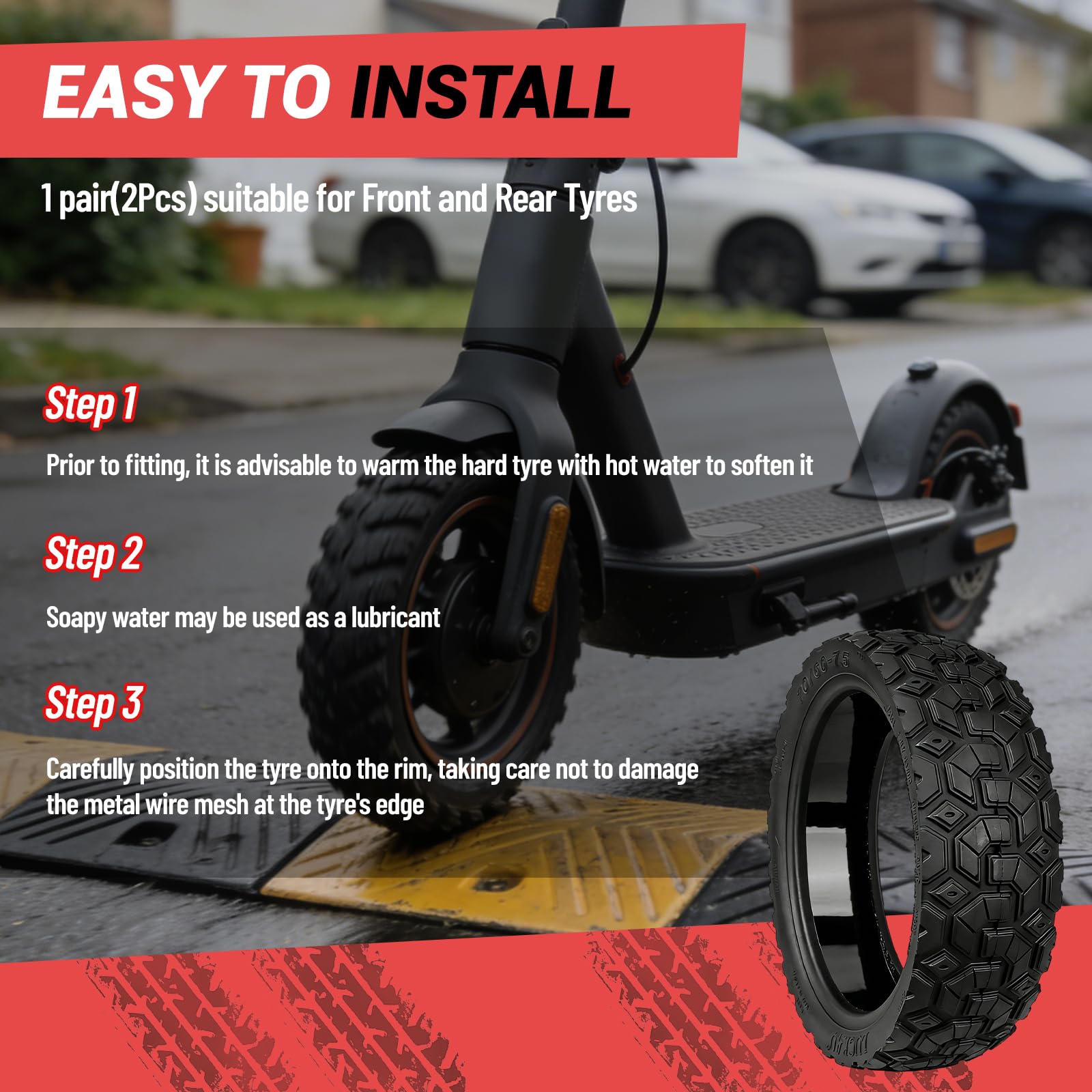70/60-7,5 Vollreifen für Segway Ninebot ZT3/ZT3 Pro, 11 Zoll Selbstreparierender Schlauchloser Reifen Offroad Ersatzreifen Elektroroller Vollreifen für Scooter Rutschfester Vakuumreifen