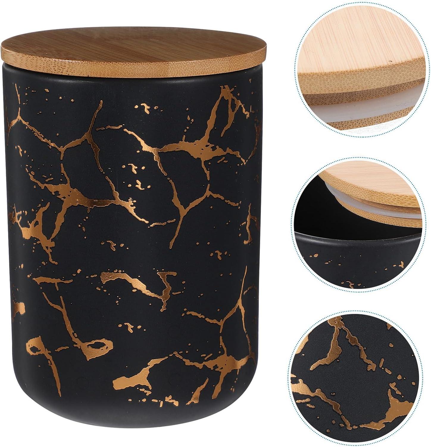 Totority Ceramic Sealed Storage Jar Medium Marble Tea Canister with Lid Matte Black Kitchen Candy Sugar Holder Food Storage Container for Home Use