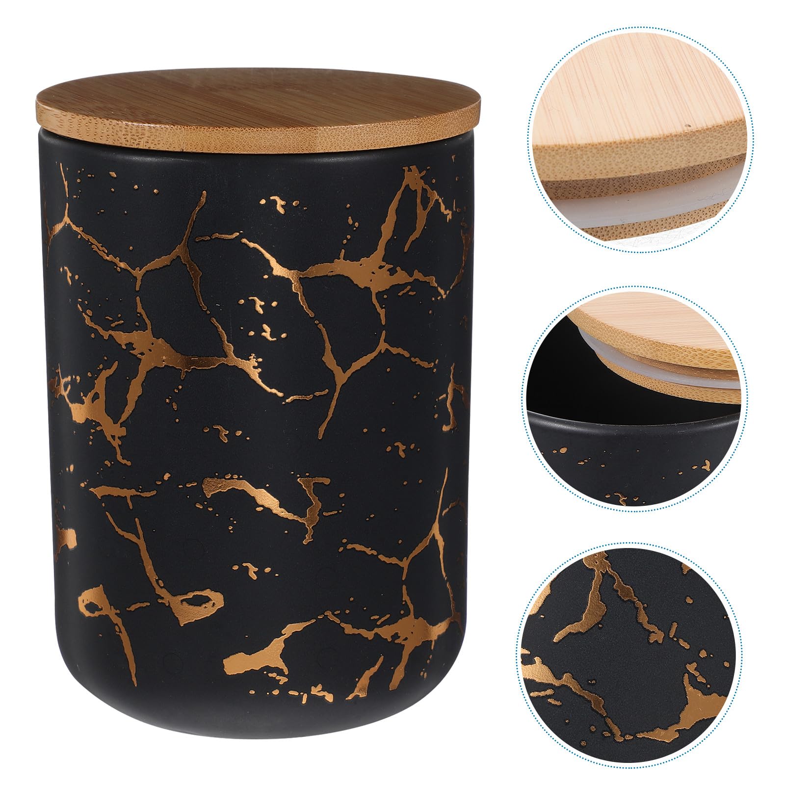 HANABASS Barattolo Ermetico per Conservare Tè, Caramelle e Noci in Ceramica Design Semplice con Coperchio in Legno Nero e Superficie Liscia la Casa