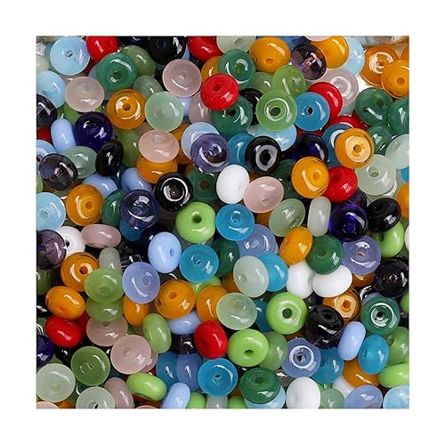 300Pcs Glass Beads Flat Round 3x6mm for DIY Jewelry Accessories Bracelet Necklaces Key Chain Earrings Mobile Phone Chain Making Supplies (Mixed Color) - Mixed color