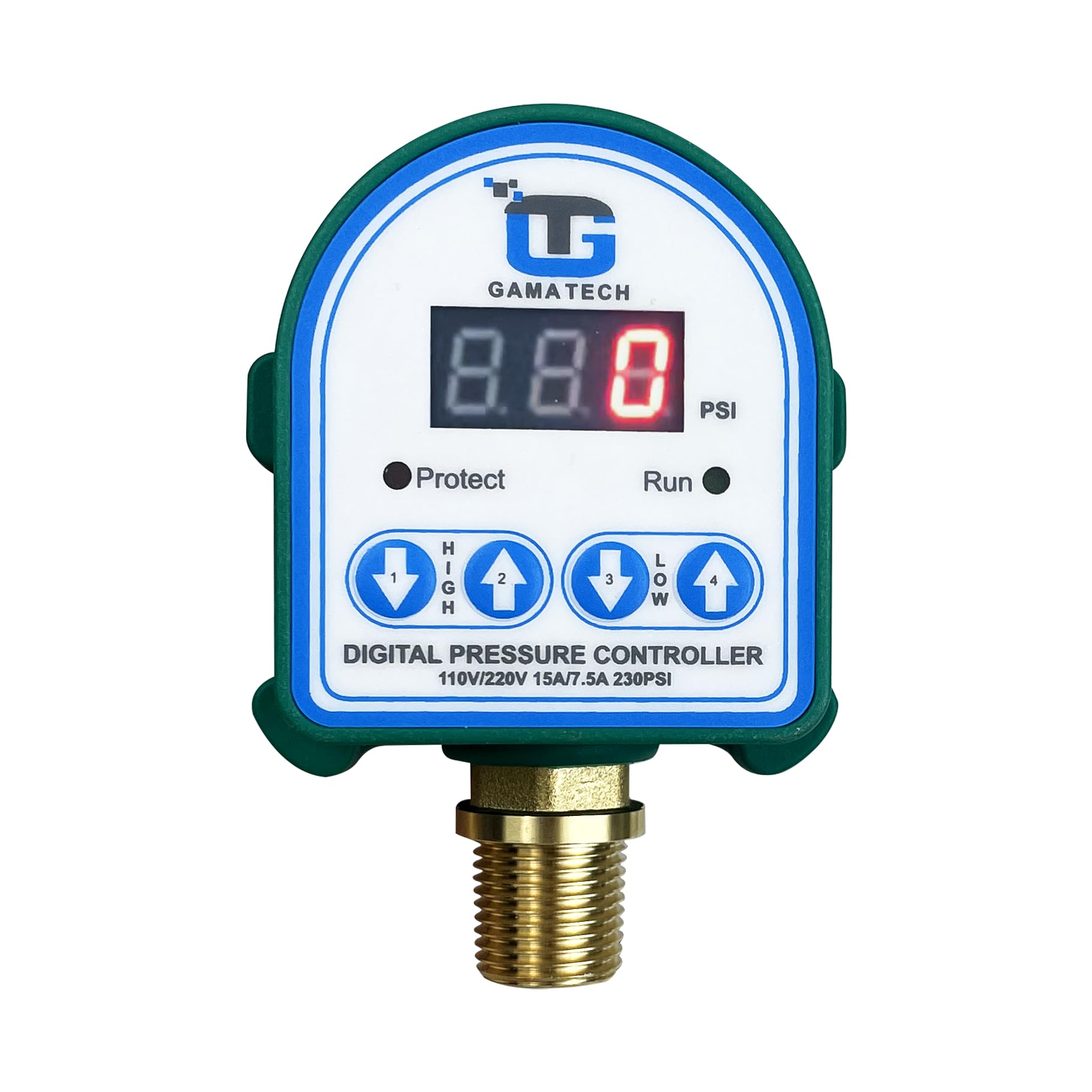 GamaTech 110V/220V 15A/7.5A Pressure Switch for Water Pump and Air Pump, Digital Adjustable Pressure Controller, 0-230 Psi