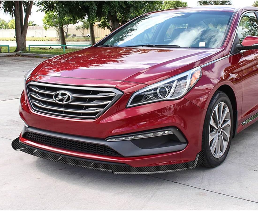 Front Bumper Lip fit for compatible with 2015-2017 Hyundai Sonata, Front Bumper Lip Spoiler Air Chin Body Kit Splitter Painted Carbon Fiber ABS, 2016 (STP-Style)