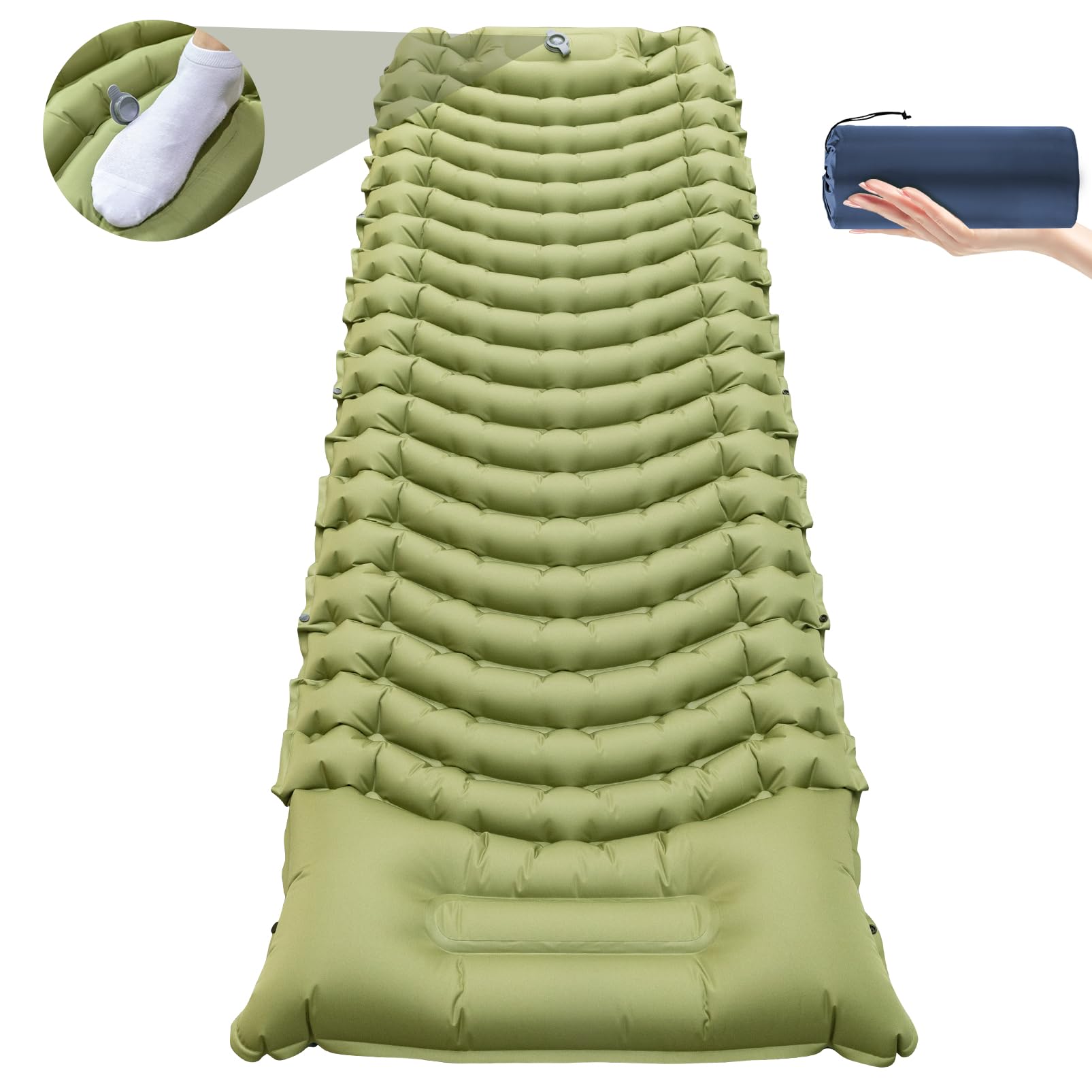 Sleeping Pad for Camping, Self Inflating Sleeping Pad Extra Thick Sleeping Mat with Pillow Built-in Foot Pump, Ultralight Inflatable Sleeping Pads Connectable Air Mattress for Backpacking