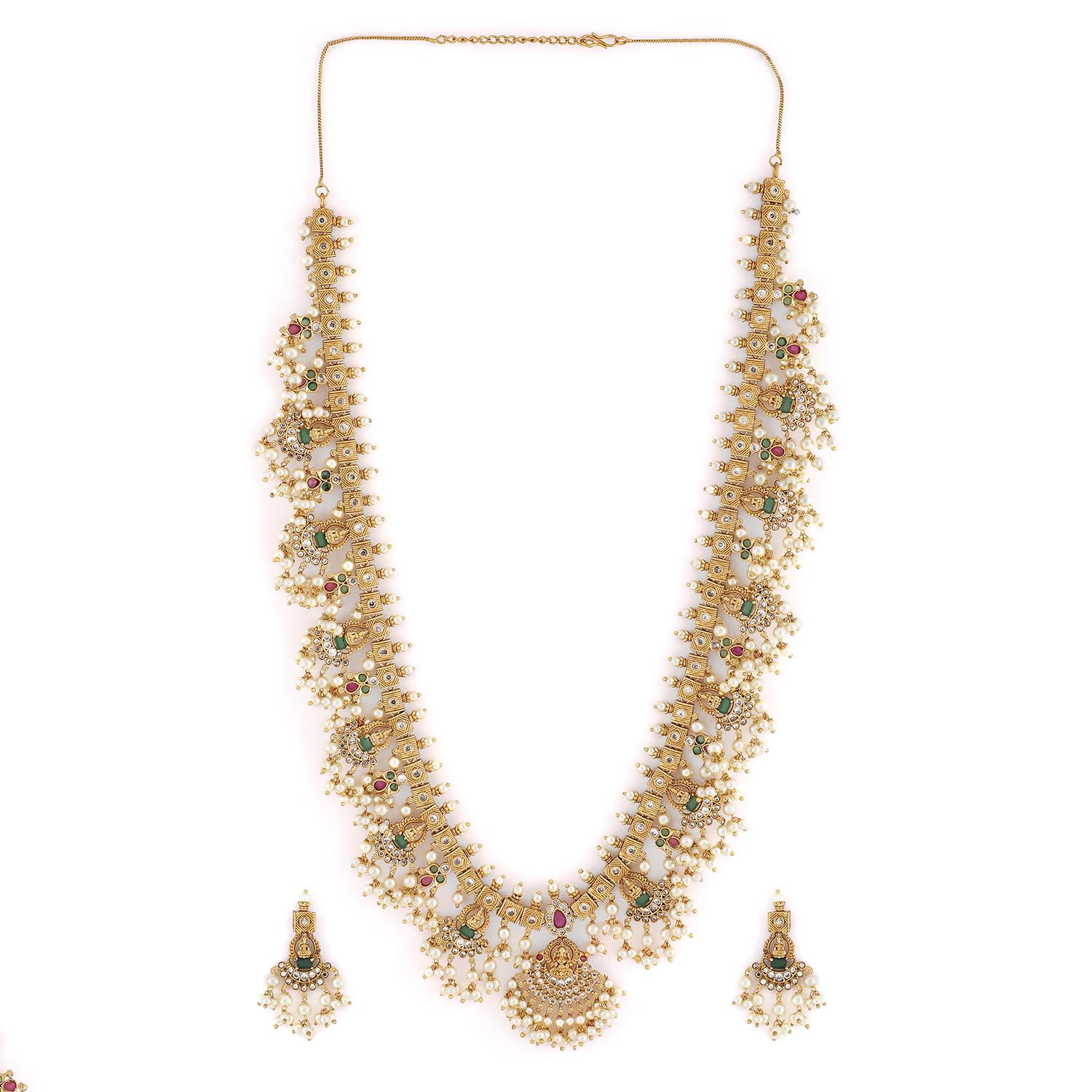 rubans 22K Gold-Plated Cubic Zirconia Studded Temple Jewellery Set with Pearls For Women and Girls – Perfect for Weddings and Special Occasions-picture-33