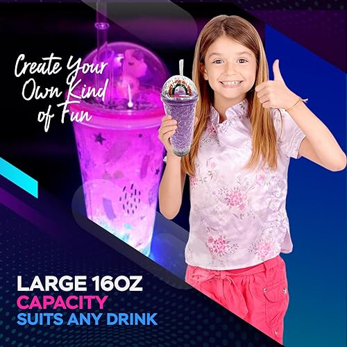 Miniatura 5 de Taza con luz LED de sirena con pajita, vaso de 16 onzas con luces, tapa y pajita, vasos de bombilla LED para bebidas con pajita, fiesta brillante,