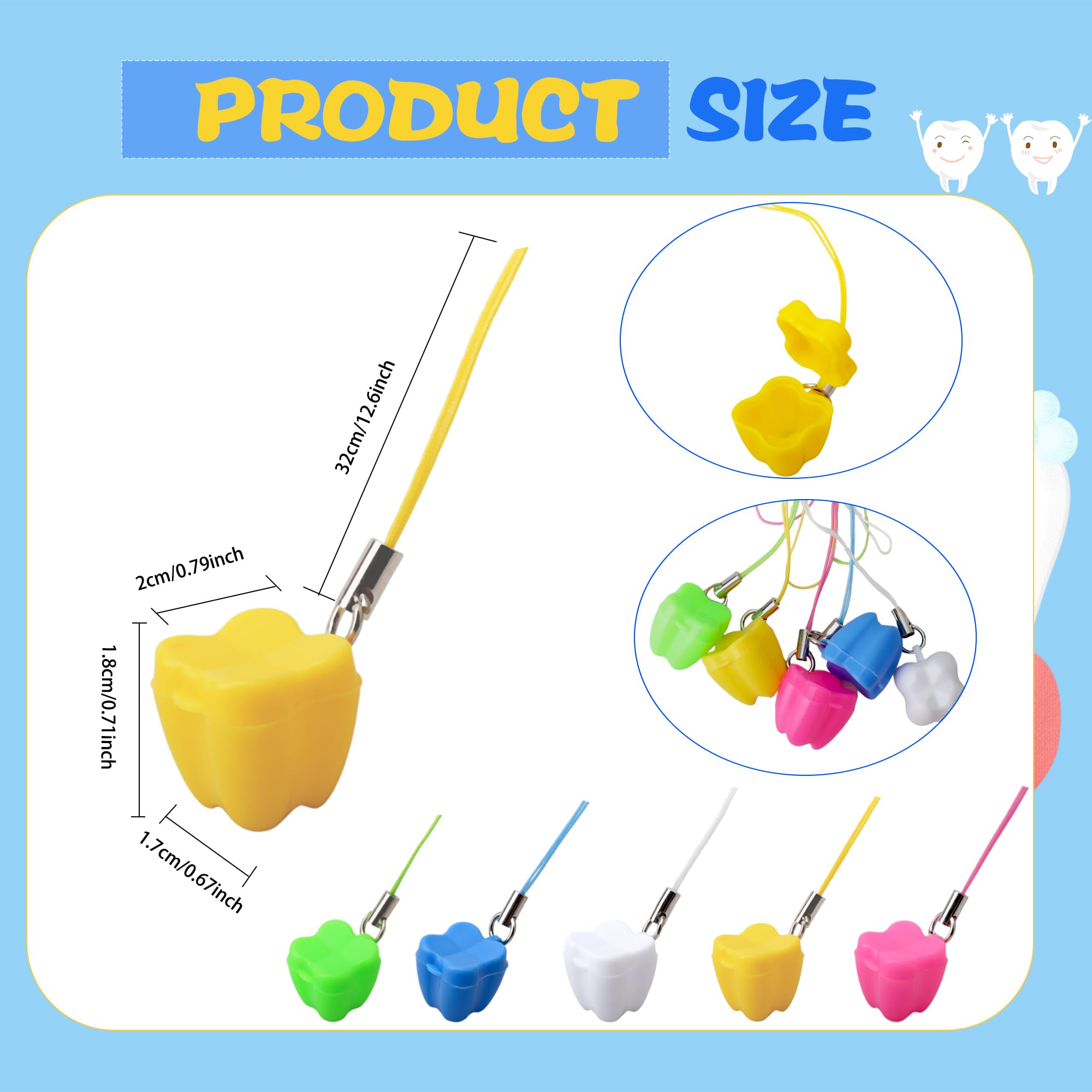 60 Pcs Plastic Tooth Savers Necklace Colorful Tooth Holders Tooth Necklaces Container for Kids Teeth Keepsake Theme Party Supplies Goodie Bag Fillers, 5 Colors