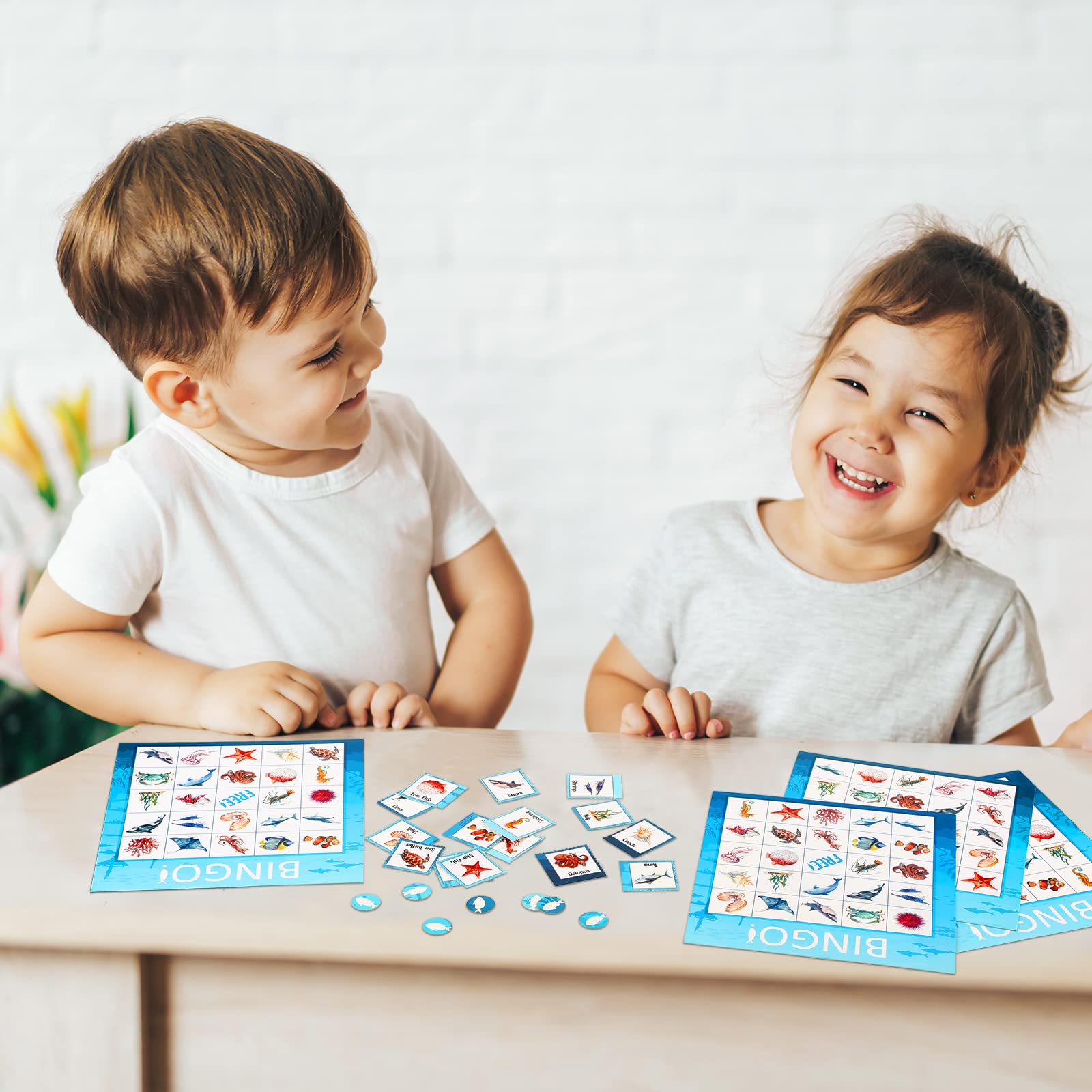 Juego de bingo oceánico para 28 jugadores para niños bajo el mar criatura jugando cartas divertidas educativas para grupos de memoria para la escuela, aula, actividades familiares, suministros 6
