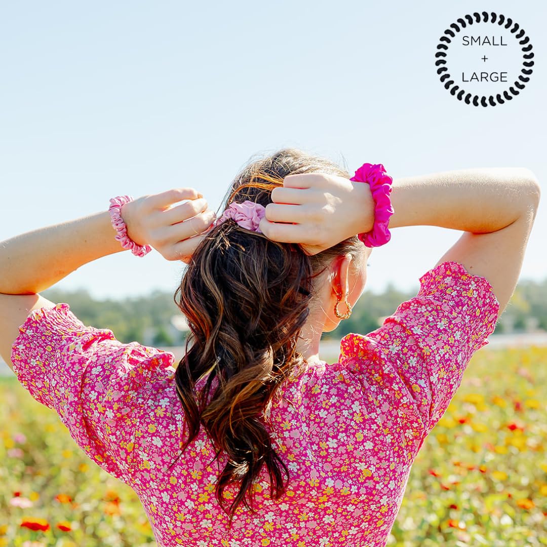 TELETIES - Large 100% Natural Silk Scrunchie - Soft & Gentle on Hair, Prevents Breakage - Safe for Sleep - Ideal for Thick & All Hair Textures - Rose All Day