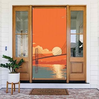 Sunset Glow Over Coastal Bridge Front Door Cover 35.4x72.8 Inch Spring Summer Door Banners, Seasonal Door Decorations Classroom Door Cover