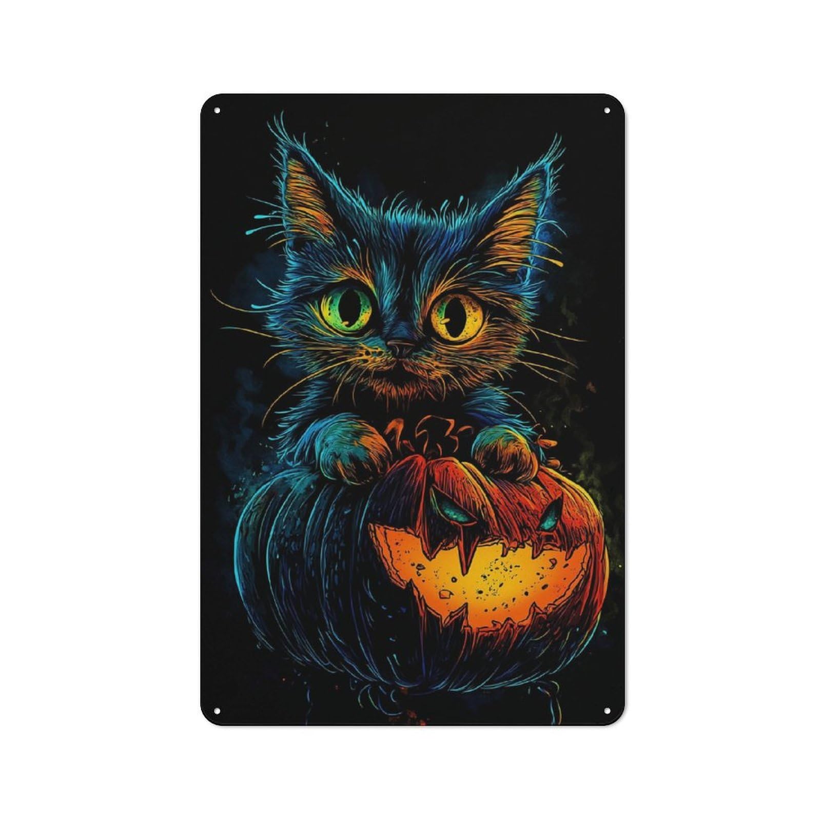Junmoney The Pumpkin Kitten Vintage Metal Wall Decor 30X20cm, Tin Sign For Cafe, Pub, Workshop Or Home Bar, For Casual British Interiors