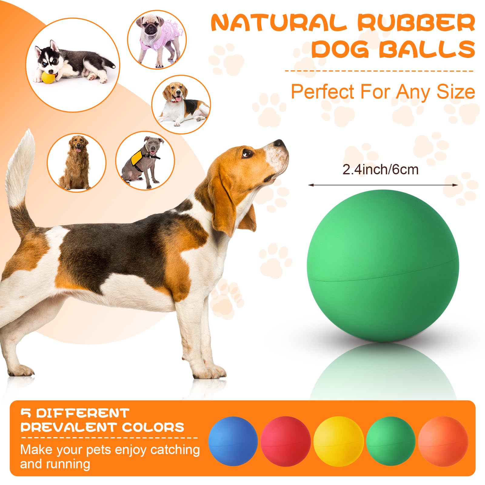 Hiboom Lot de 15 balles de tennis en caoutchouc à rebond élevé pour chien, jouets pour chien, jouets pour chiot, jouets pour dentition, balles rebondissantes de 6,1 cm pour petits chiens, balle