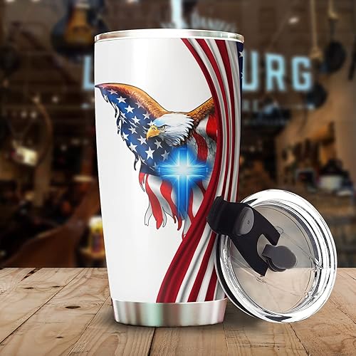 Miniatura 3 de One Nation Under God - Vaso patriótico de Jesús y águila americana, regalos cristianos para marido, esposa, regalos de Navidad, regalos de