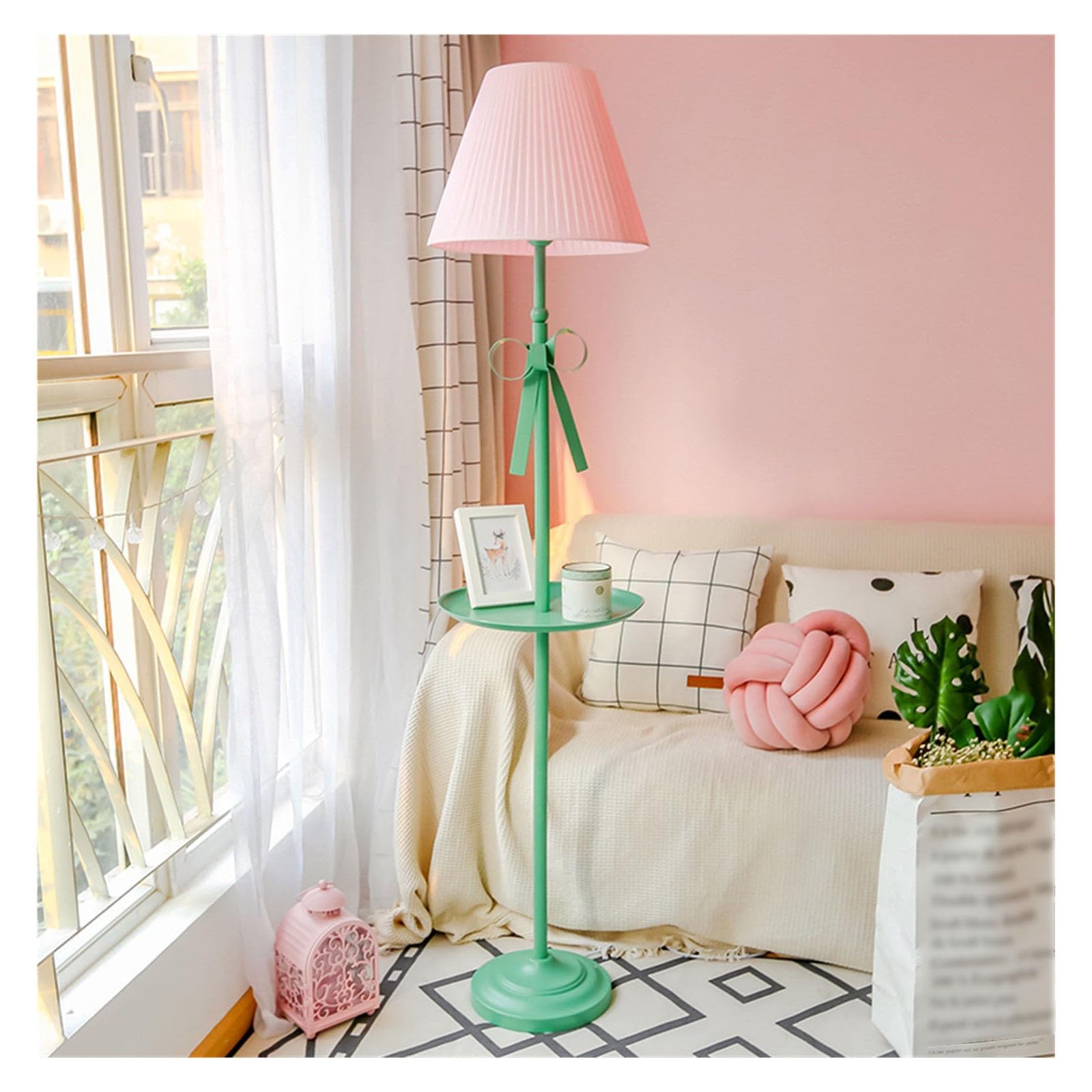 Z4T8M2K6G5 Tall Standing Lamp Modern Floor Lamp with Tray Table, Standing for Living Room Bedroom Office Home House(Pink-Green)