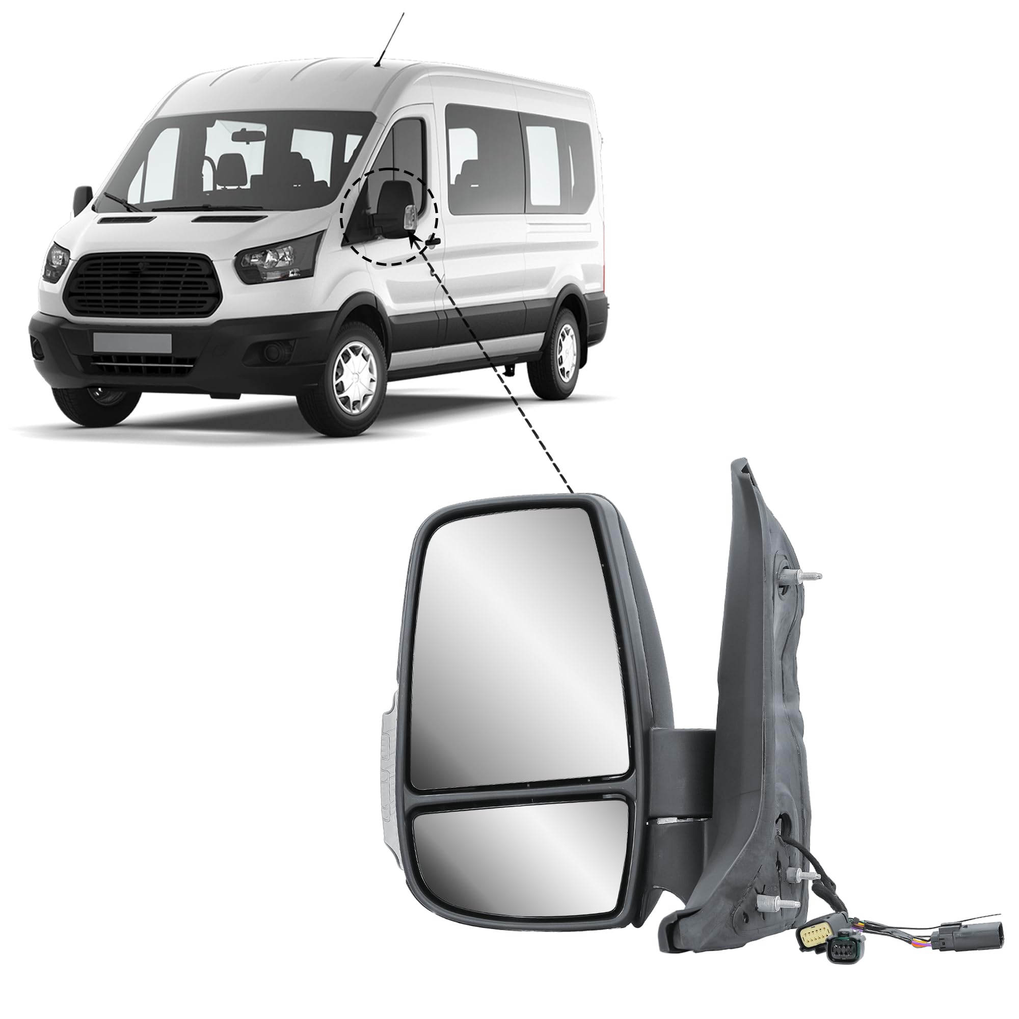 Specchietto retrovisore sinistro manuale non riscaldato con lampeggiante per Ford Transit V363 2014-2024