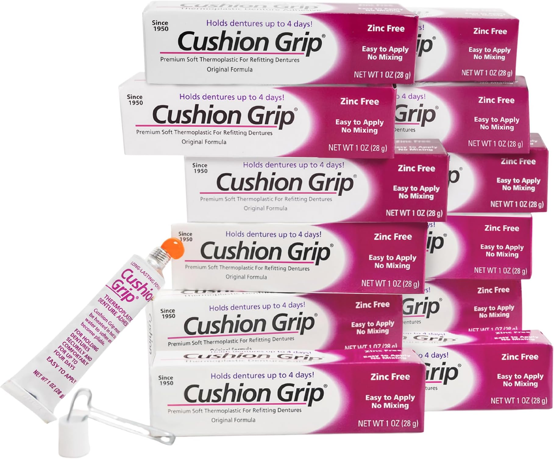 - Thermoplastic Denture Adhesive – Refits & Tightens Loose Dentures, Works Like a Denture Reliner for Long-Lasting Comfort, Holds Up to 4 Days, Waterproof & Zinc-Free - 1 oz (Pack of 12)