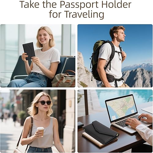 Miniatura 7 de Zoppen - Billetera de viaje con bloqueo RFID multiusos (Ver.4) Portatarjetas de pasaporte y vacunas, organizador de documentos de tres pliegues,