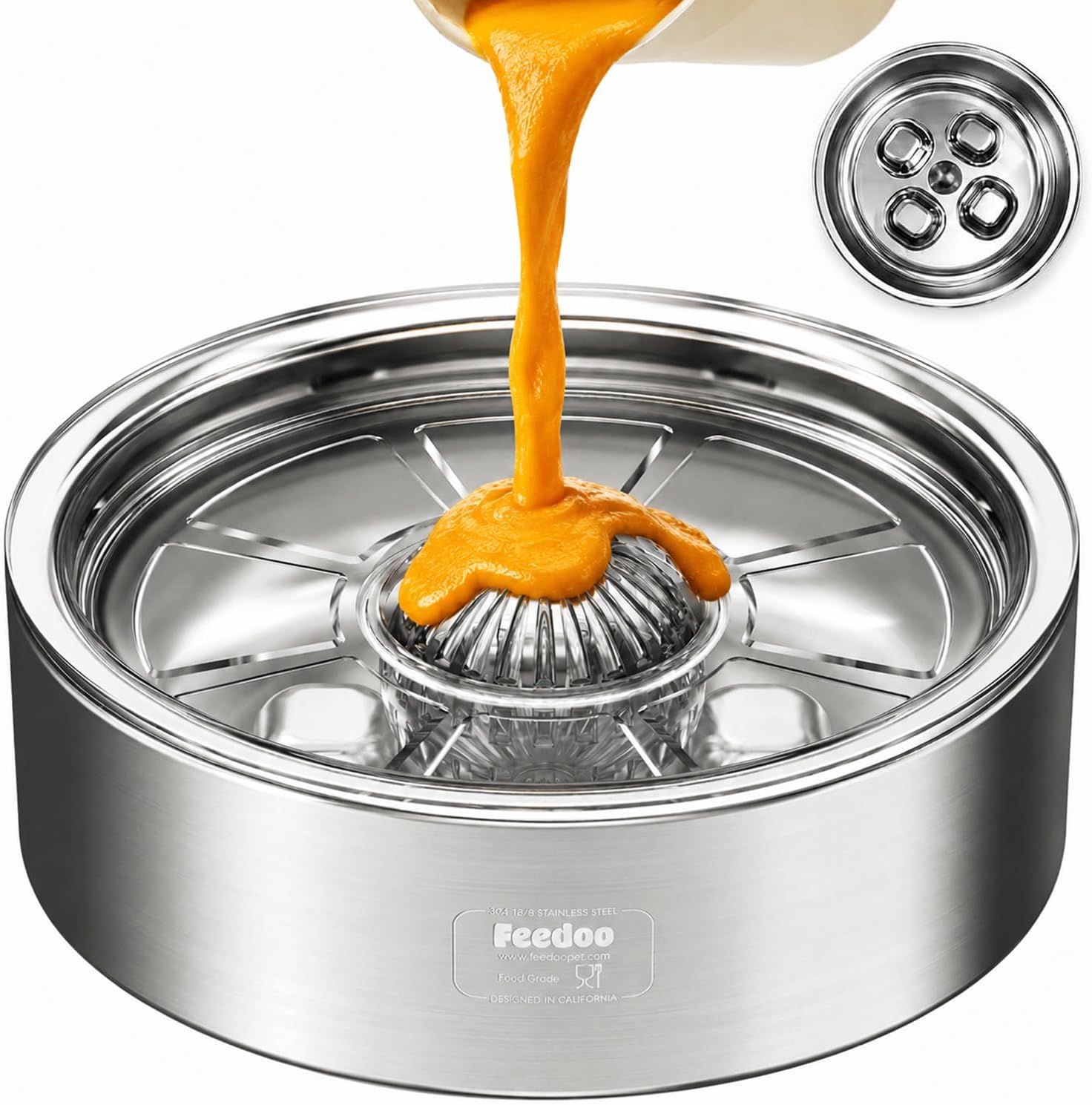 Feedoo Slow Feeder Dog Bowl with Rolling Ball, Double-Wall Stainless Steel
