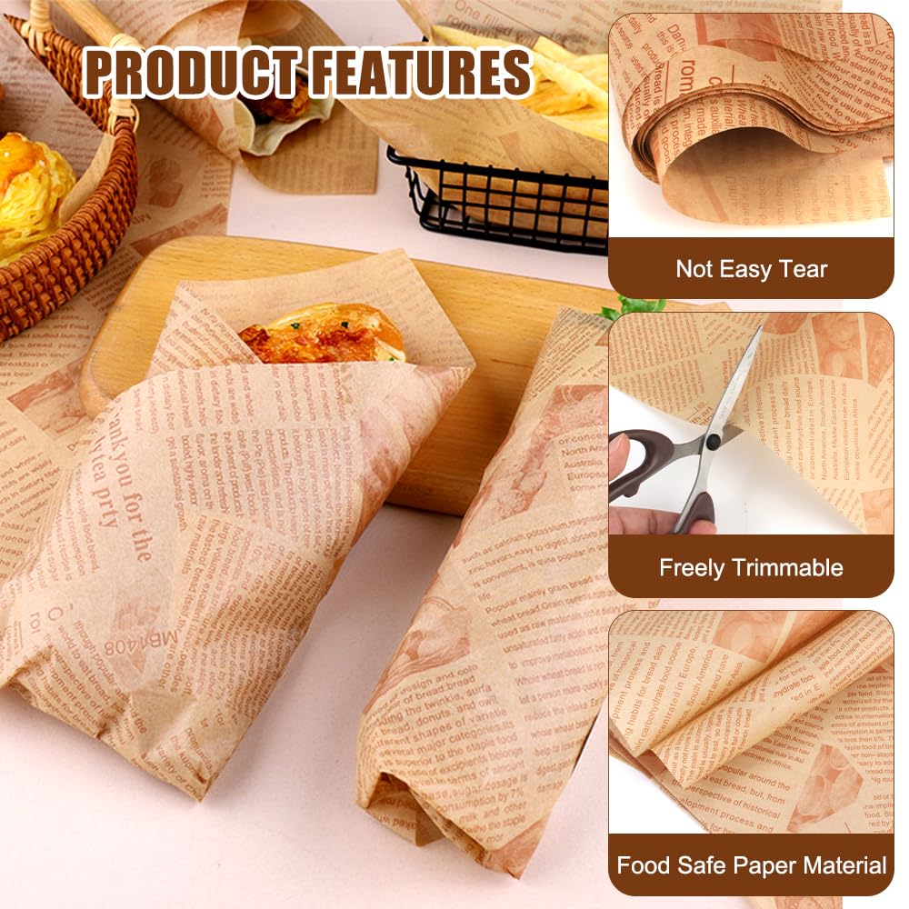 Tocnvoe 100 Stuks Hamburger Vetvrij Papier 28x34cm Oude Krant Anti-Vetpapier voor Voedsel Oliebestendig Duurzaam Vocht en Vetbestendig Papieren voor Sandwiches Hamburgers Snacks