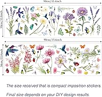 Vista 2 de Calcomanías de flores de primavera, crisantemos, lirio de lavanda, pájaros, mariposas, libélulas, mariquitas, calcomanías de pared florales