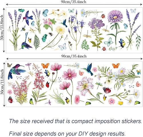 Miniatura 10 de Calcomanías de flores de primavera, crisantemos, lirio, pájaros, mariposas, libélulas, mariquitas, calcomanías de pared florales, calcomanías