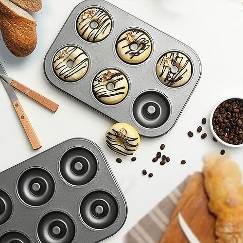 Miniatura 5 de KVMORZE Molde antiadherente para tartas de donas mini bandeja de acero al carbono para hornear galletas kit de utensilios para hornear magdalenas