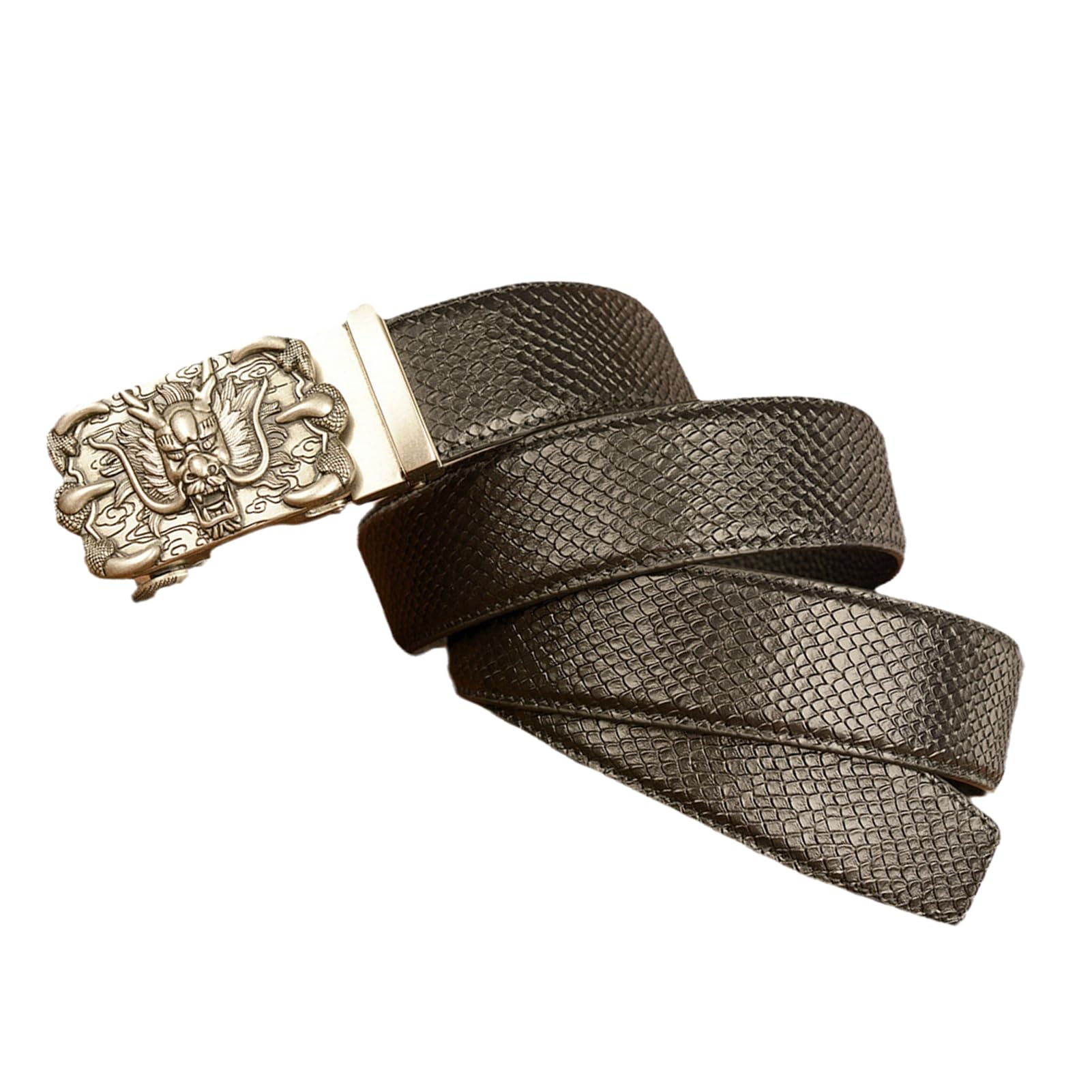 Cinturón De Cuero Con Trinquete Deslizante Occidental Diseño Piel Serpiente Hebilla Automática Dragón 120 Cm (cintura 41 ") Negro