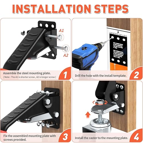 Miniatura 5 de SPACEKEEPER Juego de ruedas para banco de trabajo, ruedas retráctiles de 920 libras, ruedas giratorias de banco de trabajo resistentes, ruedas