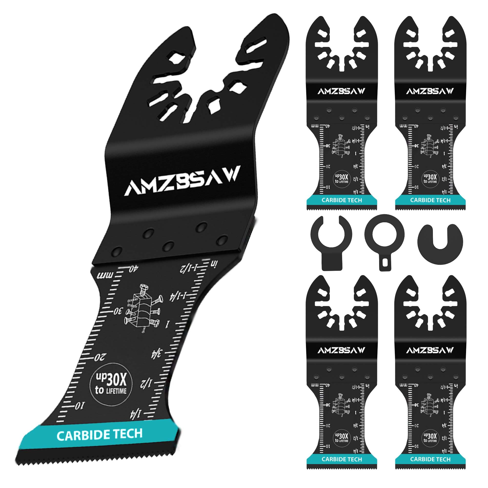 AMZBSAW 5 cuchillas oscilantes de carburo, kits profesionales de cuchillas multiherramienta para pernos, tornillos, material duro, clavos de metal, paneles de yeso y madera, cuchillas multiherramienta