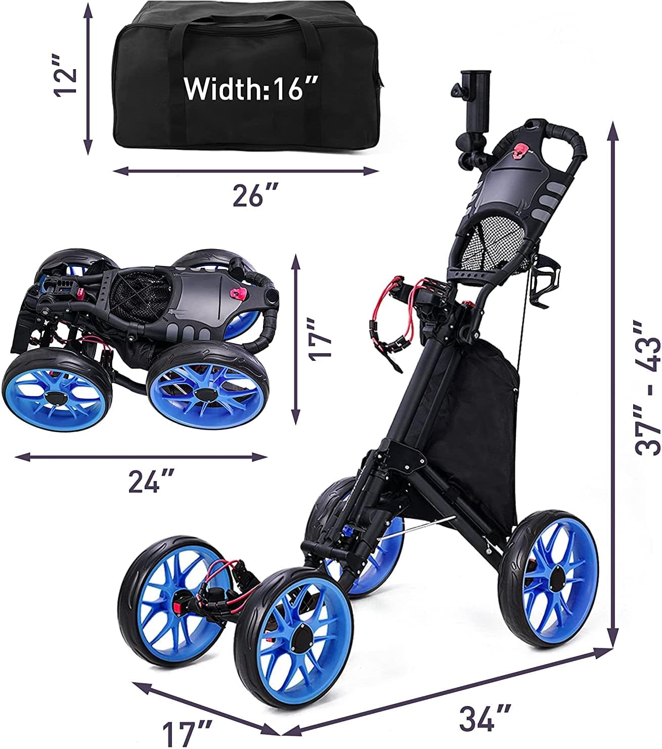 Flаѕh Sаlе Buу 1 gеt 1 Morinome Golf Push Cart, 4 Wheel Folding Compact Golf Pull Cart with with Umbrella Drink Holder, Golf Cart for Golf Bag, Clubs