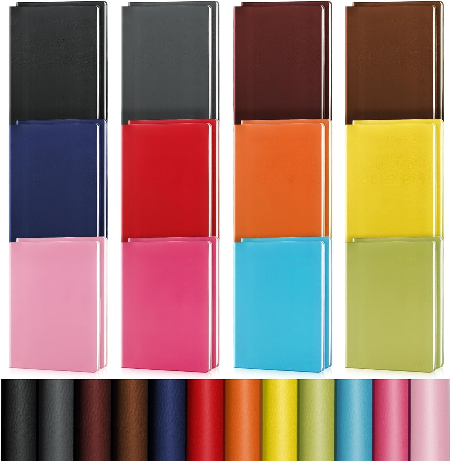 PerKoop 24 Pcs A5 PU Leather Journals Soft PU Leather Cover Ruled Writing Notebook Lined Journal Notebook for Office School Business Writing 128 Pages, 8.1'' x 5.6'' (Bright Color)