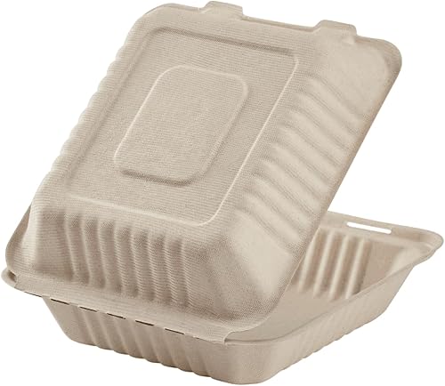 Miniatura 48 de KARAT EARTH Clamshell - Recipientes de alimentos para llevar [9 x 9 pulgadas, 200 unidades] 3 compartimentos Contenedores compostables
