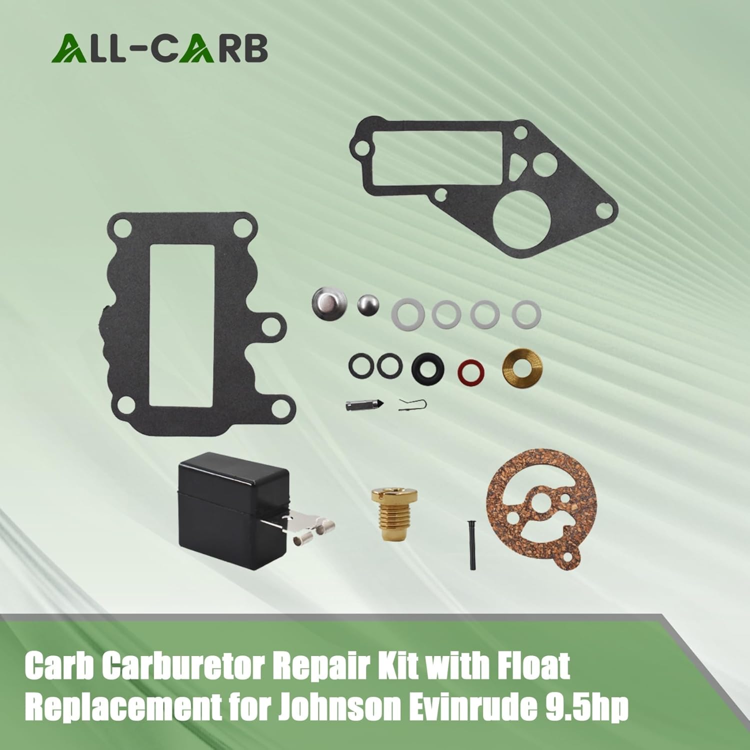 ALL-CARB Carb Carburetor Repair Kit with Float Replacement for Johnson Evinrude 9.5hp BRP OMC SysteMatched 1964-1973