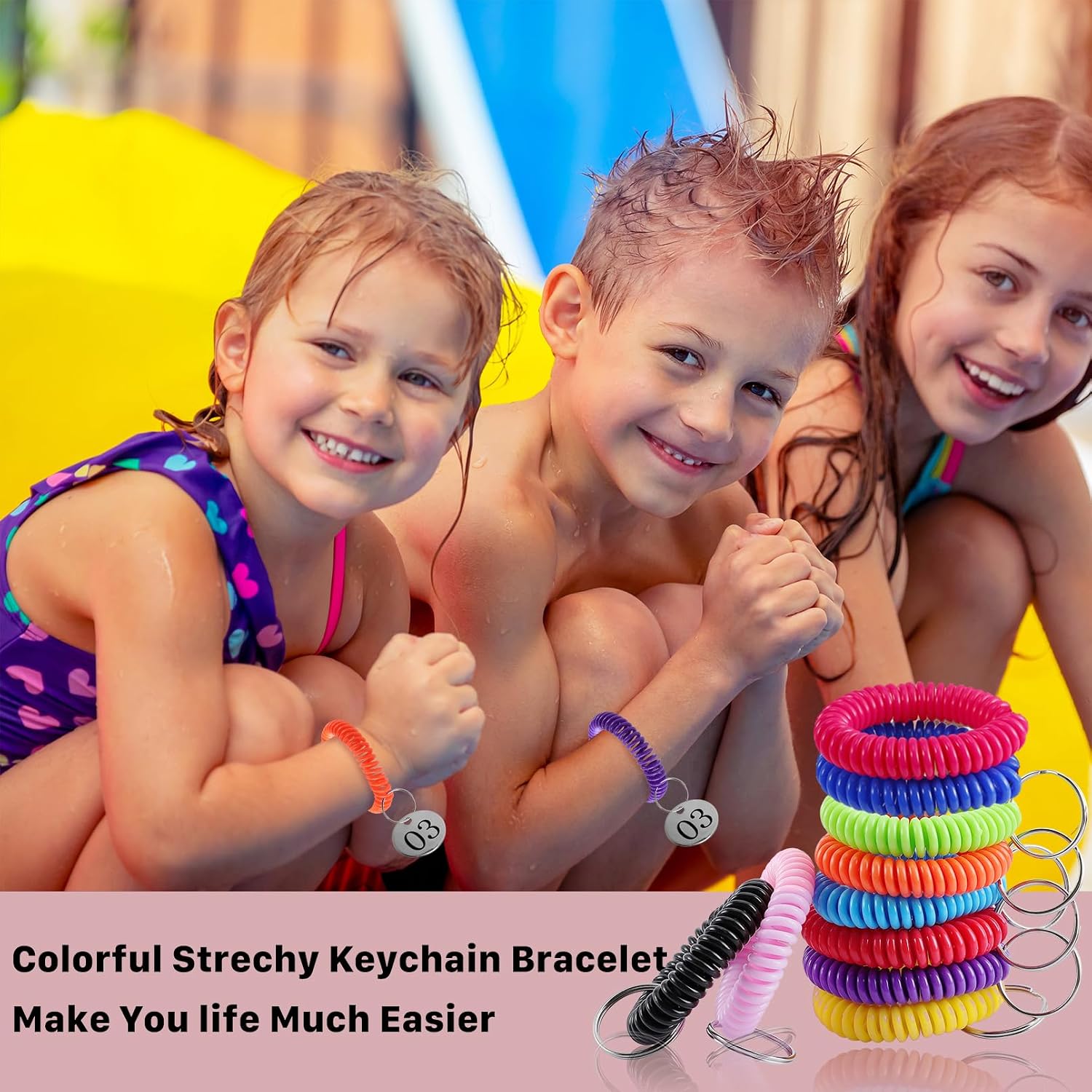 100 Pcs Colorful Wrist Coil Keychain Bracelet,Stretchy Keychain Bracelet,Plastic Spiral Wristband Keychain,Wrist Band Spring Spiral Key Ring for Outdoor,Gym,ID Badge,Sports(Assorted Color)