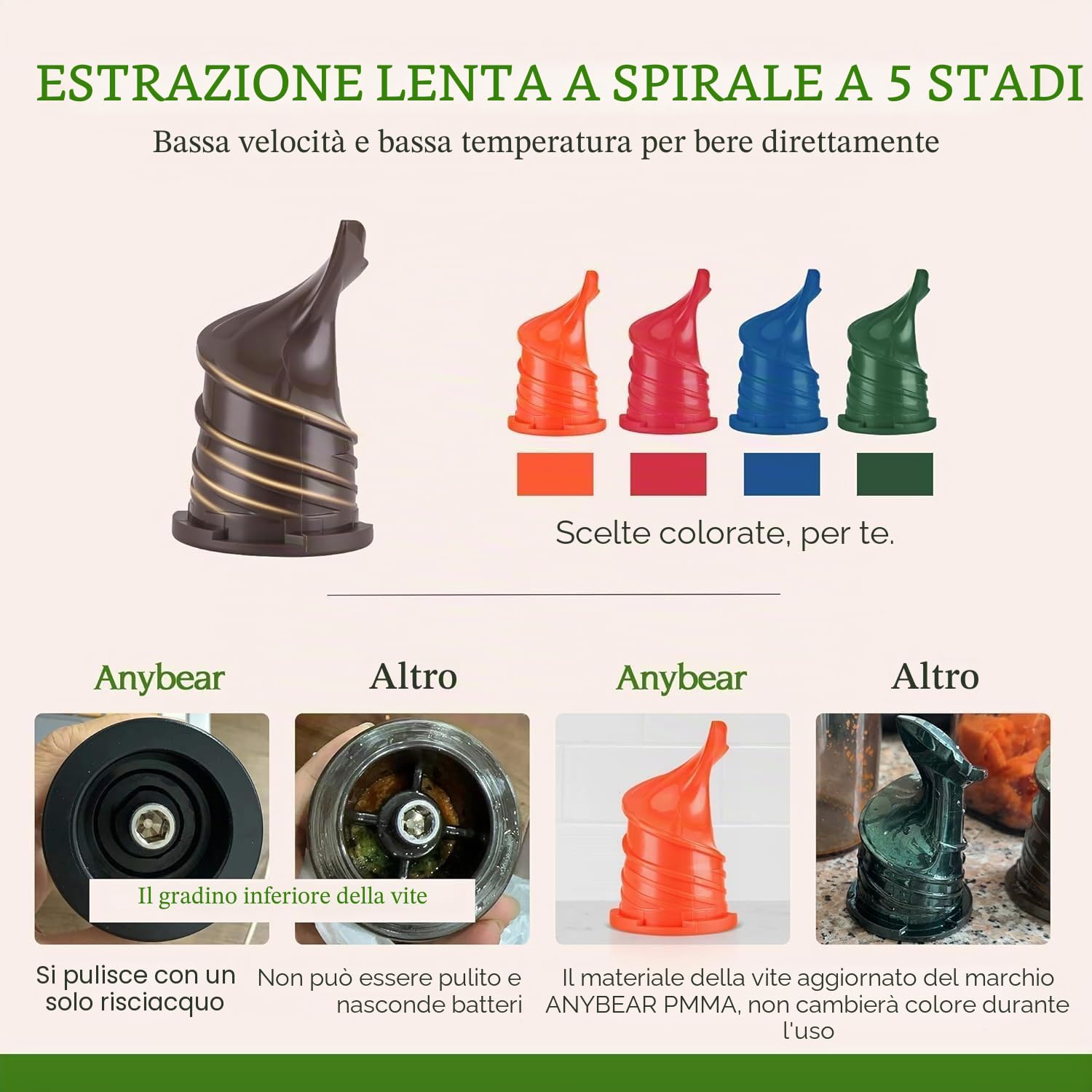 Anybear Estrattore di Succo, 200W Juicer, Spremiagrumi a Freddo, con Vano di Riempimento da 110 mm, per Frutta e Verdura Intera, Coclea Potenziata, Materiale Tritan, Senza BPA (Argento E Arancione)