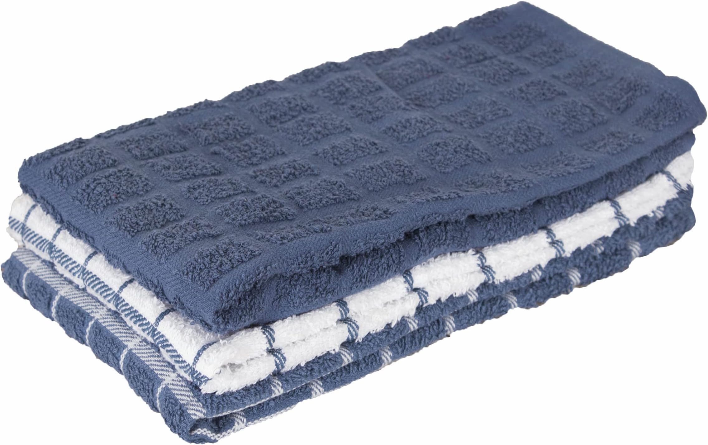 Premium 100% Cotton Terry Check Kitchen Dish Towels - Highly Absorbent, Super Soft, Long-Lasting, 25"x15", 3-Pack, Federal Blue