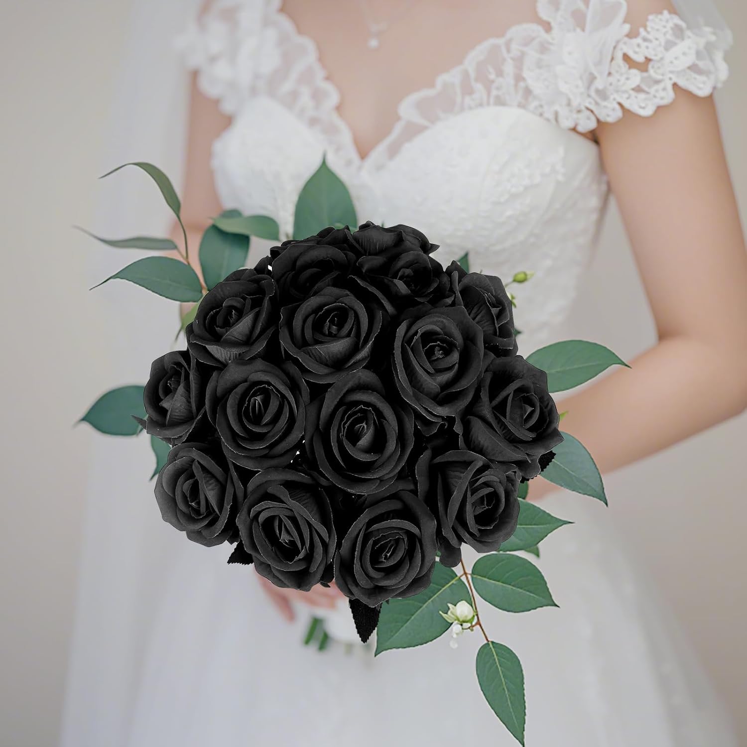 LELEE Artificial Roses Bulk Black Silk Rose with Stem, 52pcs Fake Flowers Decoration for Wedding Table Centerpieces Bridal Bouquet Halloween Home Decor - Image 2