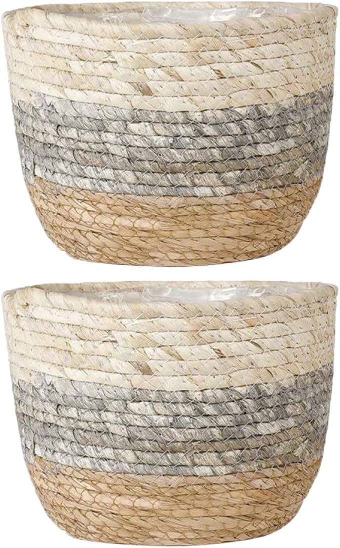Kisangel 2pcs Flower Basket Woven Planter Plant Pots Indoor Plant Basket Multi-Purpose Woven s for Plant Multi-Purpose s Straw Flower Pot Girl Grass