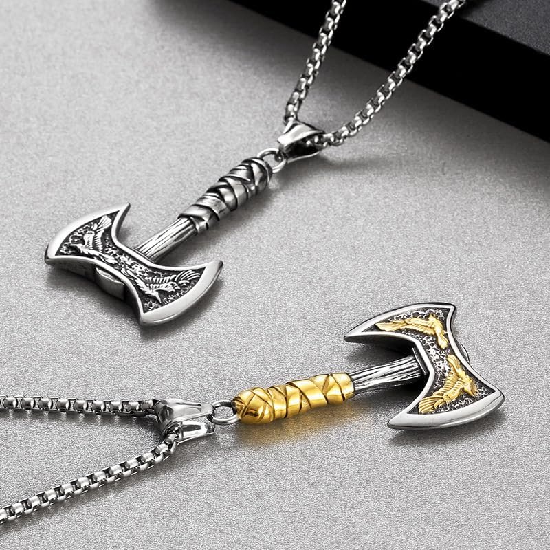 Nordic Viking Axe Necklace, Nordic Mythical Odin Double Headed Axe Crow Pendant, Men's Stainless Steel Pendant - Image 5