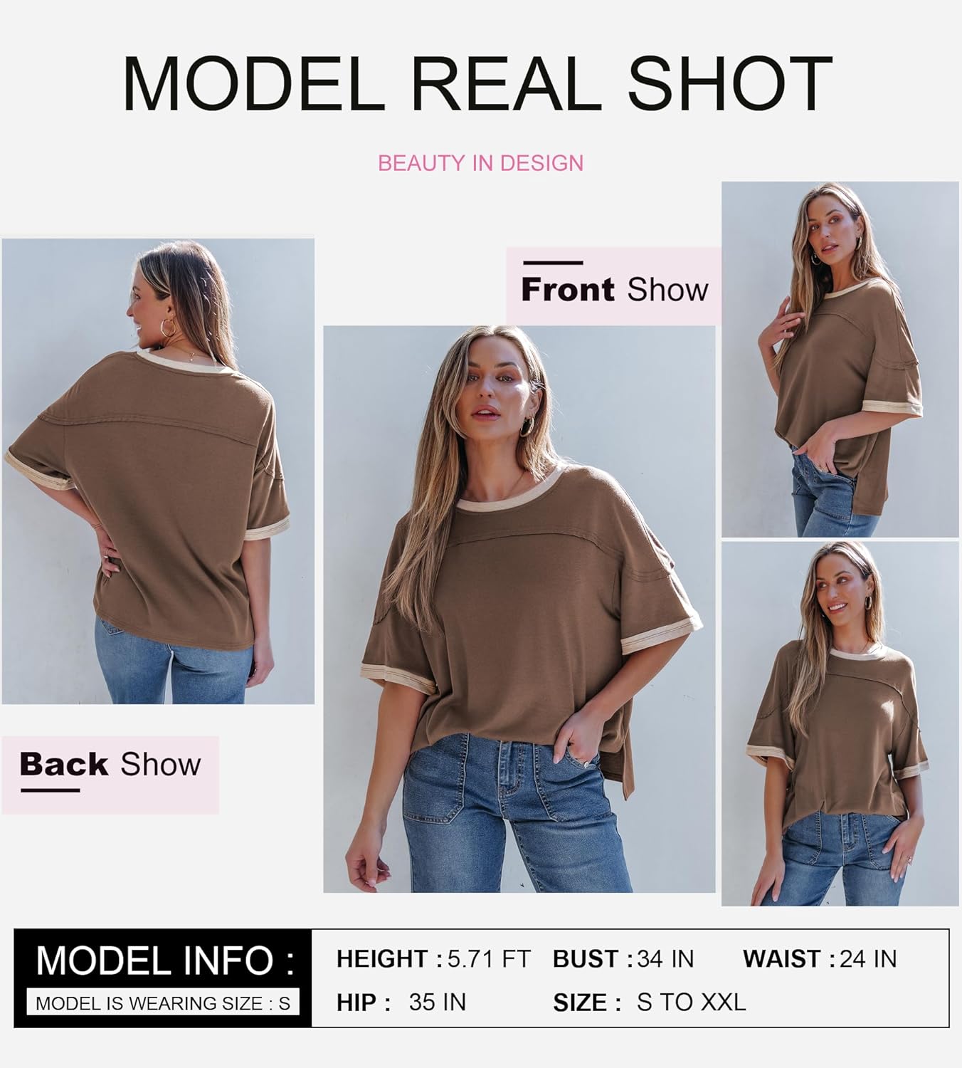 Dokotoo Summer Tops for Women 2026 Loose Oversized T Shirts Crewneck Color Block Side Slits Basic Tee Blouses - Image 4