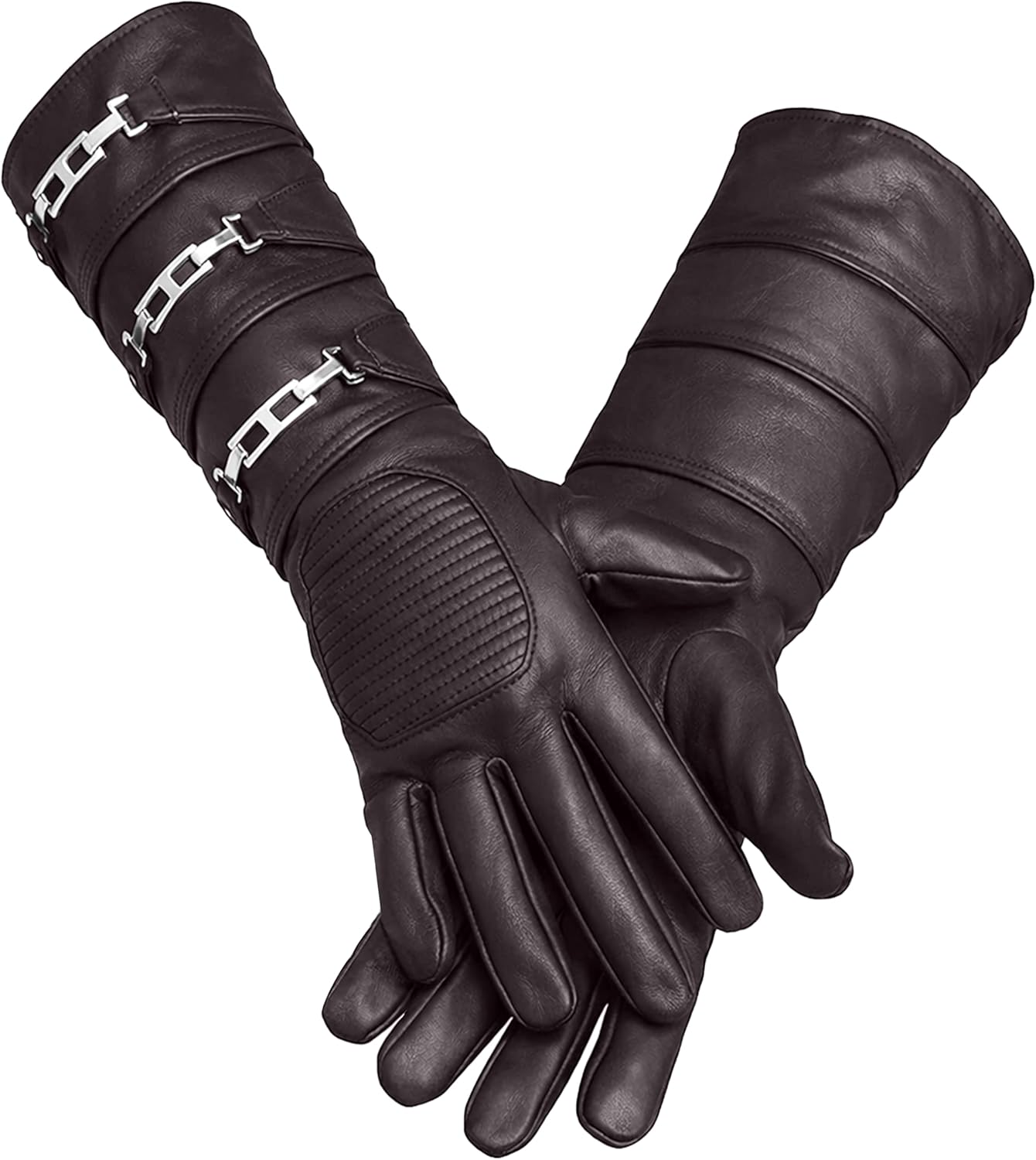 URBAN BUCK Real Sheepskin Leather Sky Gauntlet Costume Glove - Regular Fit Long Arm Cuff Mens Unlined Cosplay Gloves