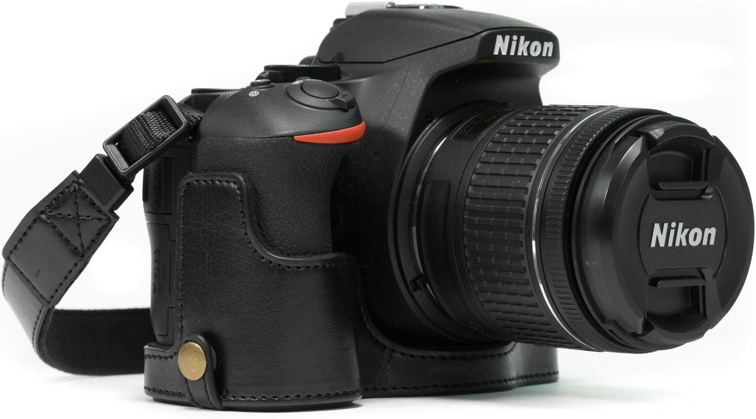 MegaGear MG1170 Ever Ready Leather Half Case and Strap with Battery Access for Nikon D5600/D5500 Camera - Black