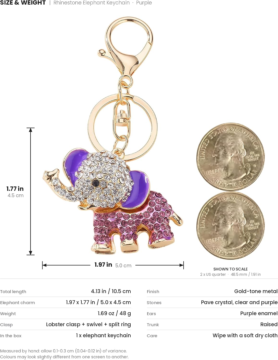 Crystal Elephant Keychain Bag Purse Charm for Women
