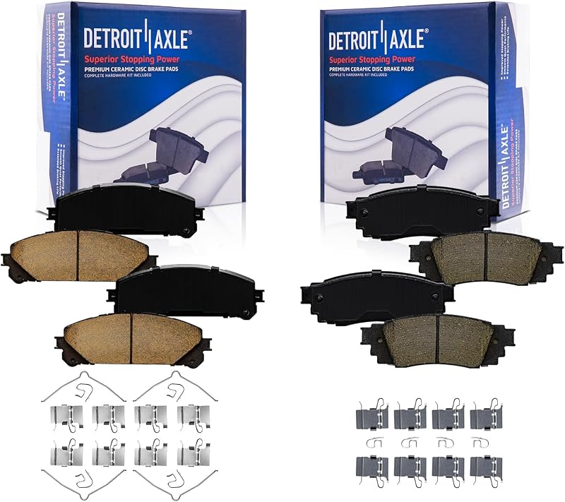 Pastilhas de freio cerâmicas Detroit Axle dianteiras e traseiras para Lexus RX350, RX350L, RX450h, RX450hL e Toyota Avalon/Camry TRD – Kit