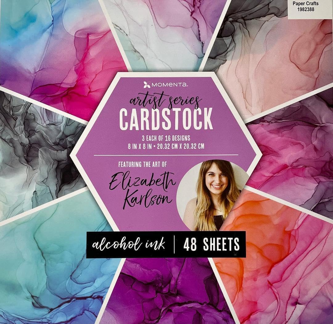 Momenta Artist Series Cardstock Paper Pad 48 sheets 8" X 8" - Alcohol Ink by Elizabeth Karlson 3 each of 16 designs
