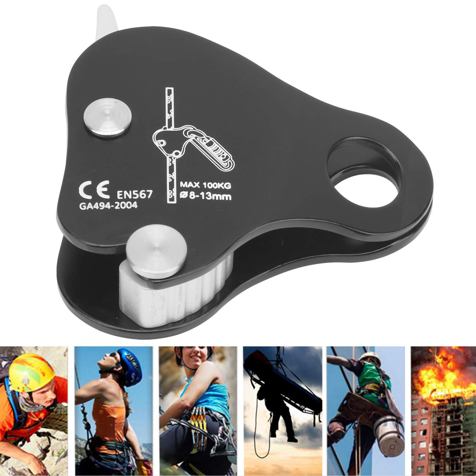 Leapiture Outdoor Rock Climbing Rope Grab Stop Descender Self Braking Clamp Device Lightweight Portablefor Mountaineering Black