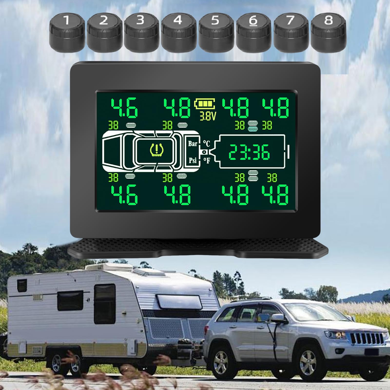System monitorowania ciśnienia w oponach Max 8,0 bar monitor temperatury w oponach IP67 wodoodporne narzędzie do monitorowania ciśnienia w oponach samochodowych z czujnikami 4/6/8 i dużym